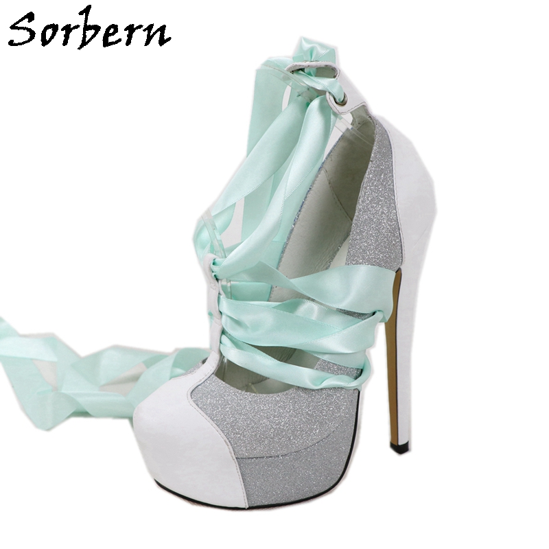 Ribbon Tie Heel - Sorbern Putih Kulit Asli Wanita Pompa