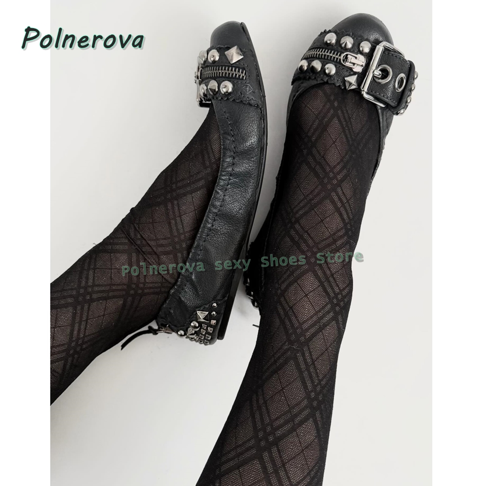 Slingback Pumps Women - Sepatu Mary Jane dengan Gesper Rivet,