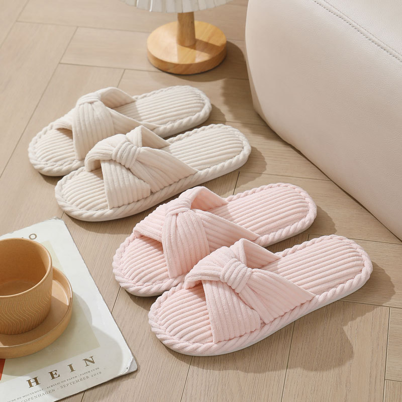 Women'S Shoes Non Slip - Sandal Rumah Tali Silang Korduroi untuk