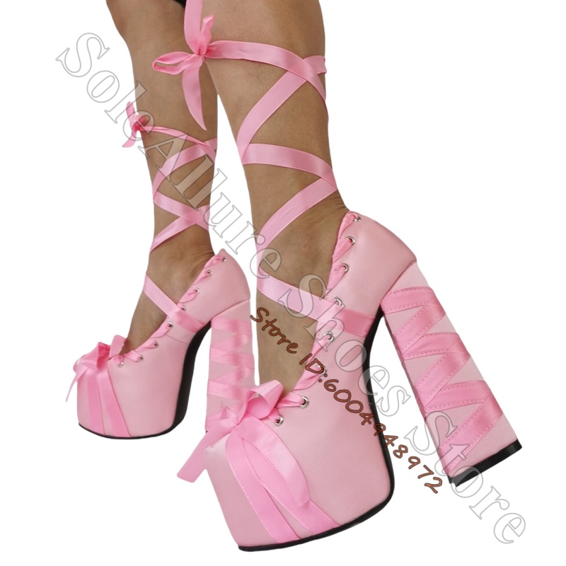 Sepatu hak platform satin deng - Ribbon Tie Heel ulasan dan harga