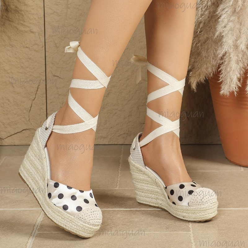 Sandal Espadrille Wanita Motif - Ribbon Tie Heel ulasan dan harga