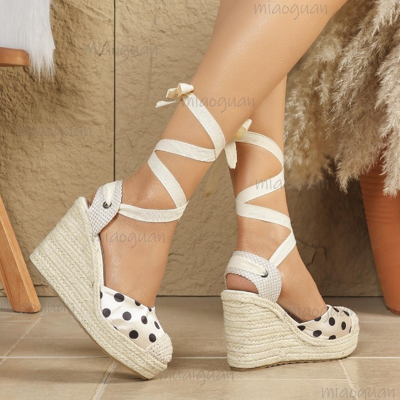 Sandal Espadrille Wanita Motif - Ribbon Tie Heel ulasan dan harga