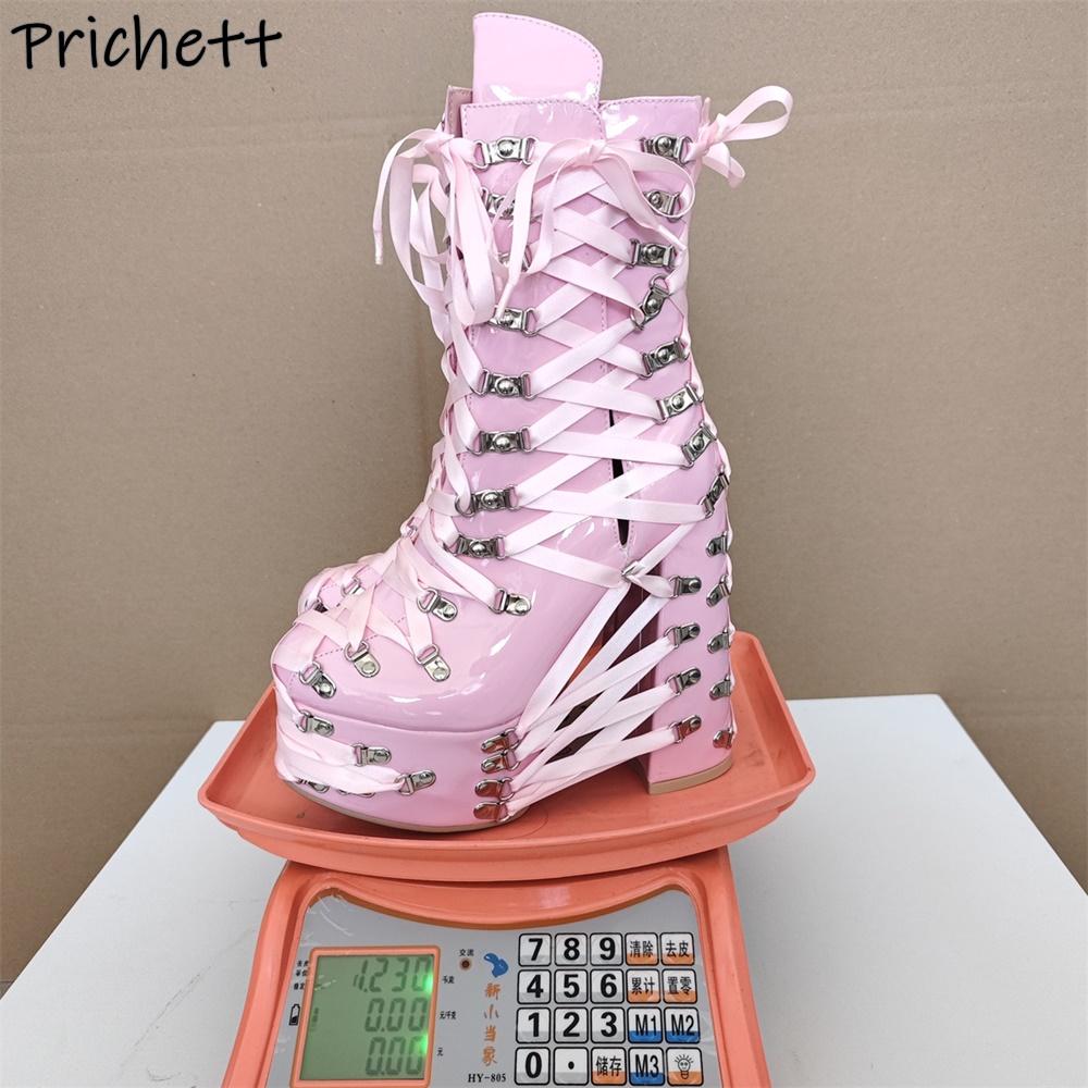 Sepatu Boots Wanita Black Pink - Ribbon Tie Heel ulasan dan harga