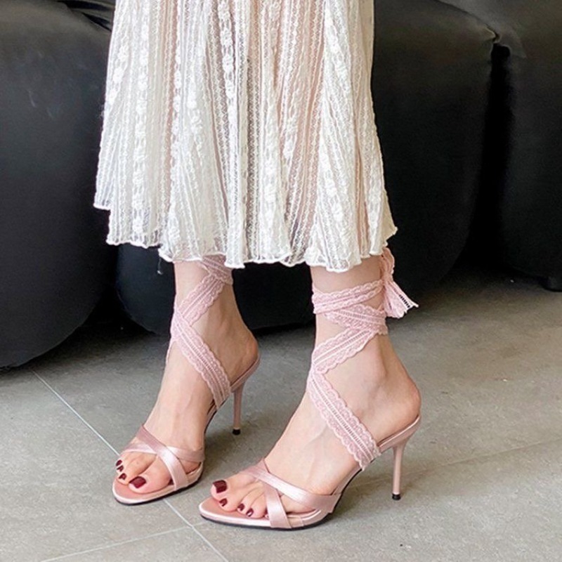 Sandal Hak Tinggi Wanita Elega - Ribbon Tie Heel ulasan dan harga